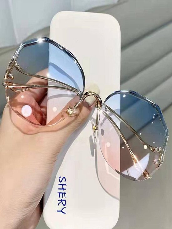 1 paar dames strass decor ombre lens boho zonnebril, voor strandfeest van Merkloos