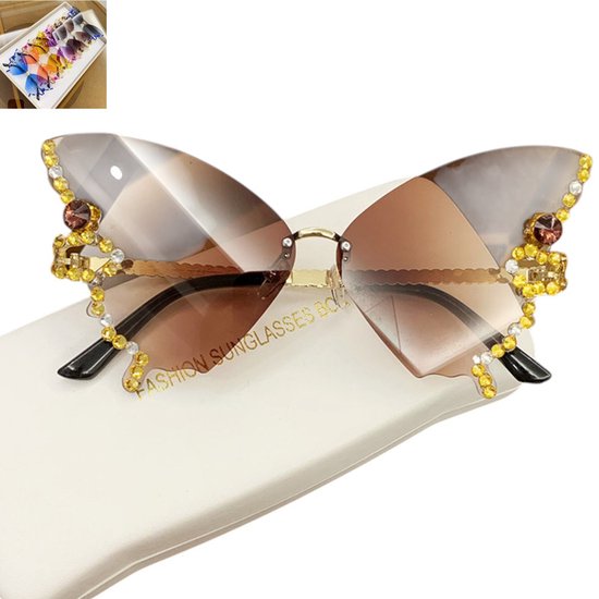 1 stuk - Nieuwe vlindervormige zonnebril zonder rand met diamant - Europese en Amerikaanse mode voor dames - Vlindervormige cat-eye zonnebril voor dames - Modieuze sprankelende diamanten zonnebril - Zonnebril met kleurverloop van Merkloos