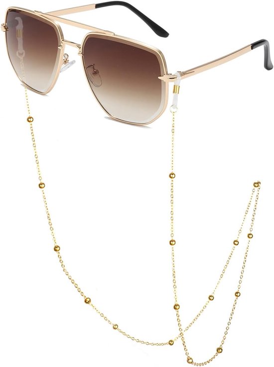 1 Stuk Pilot Zonnebril En 1 Stuk Bril Ketting, Retro Metalen Frame, Gradiënt Zonnebril, Outdoor Accessoires.