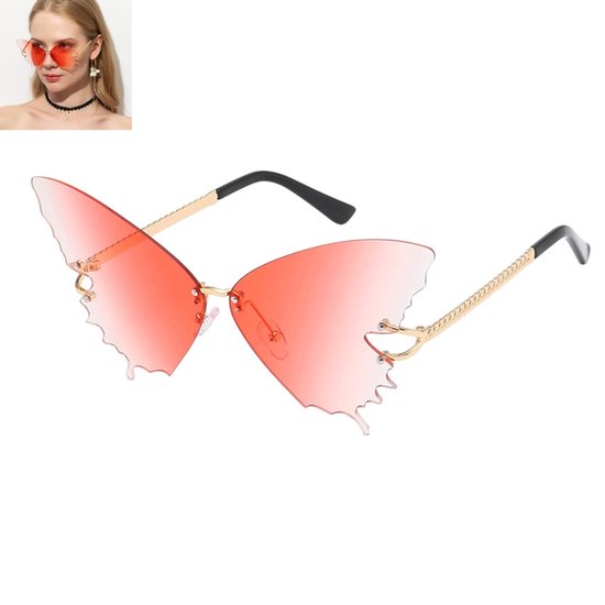 1 stuk - Zonnebrillen - Vlinderzonnebril - Frameloze fotozonnebril voor dames - Modieuze vlinderzonnebril zonder montuur voor dames - Vintage metalen montuur - UV-bescherming - Roze kleurverloop van Merkloos