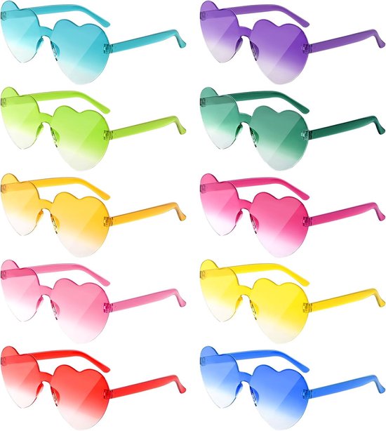 10 Paar Hartvormige Zonnebril Vrouwen Randloze Hartvormige Zonnebril Snoep Kleur Hart Bril Voor Kostuums Cosplay