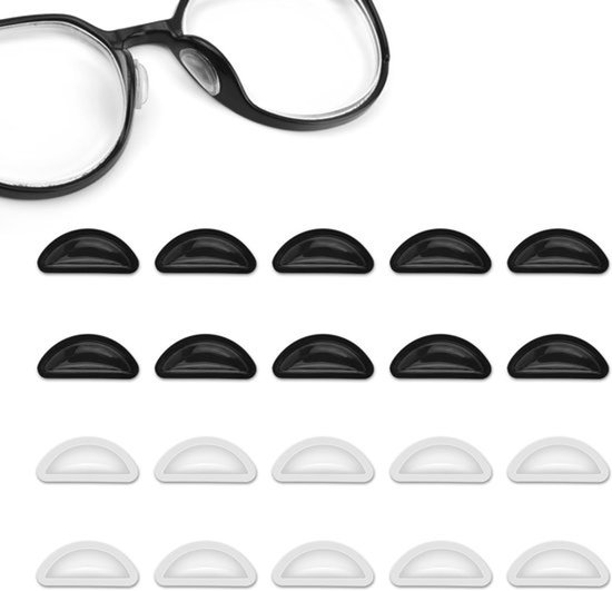 10 paar neuspads voor brillen, zwart-wit siliconen neuspads antislip grips voor neuspads voor brillen zelfklevende vervanging voor neuspads voor brillen en zonnebrillen van Merkloos