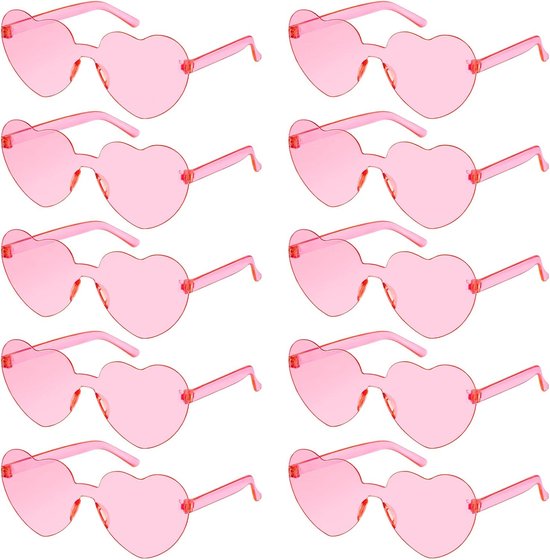 10 Stks Roze Hart Bril Randloze Hart Zonnebril Gekleurde Liefde Party Bril Multipack Transparante Kleurrijke Mode Funky Eyewear voor Vrouwen Mannen