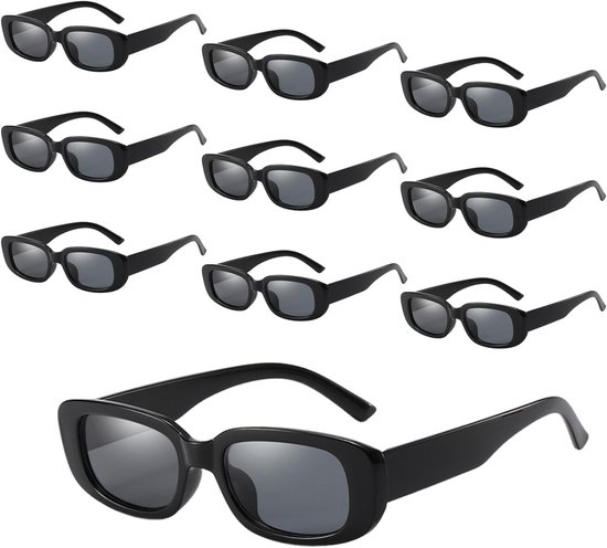 10 stuks klassieke vintage brillen, rechthoekige zonnebril, UV-bescherming, zwarte zonnebrillen voor zomer- en strandfeesten, verjaardagsfeestjes voor vrouwen en mannen