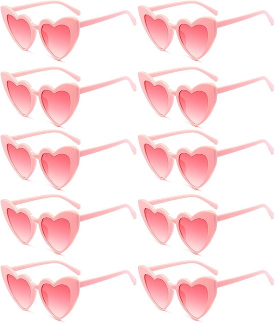 10x Hartvormige Zonnebril Zwart - Feestbril & Modeaccessoire voor Festivals, Bruiloften en Feesten van Merkloos