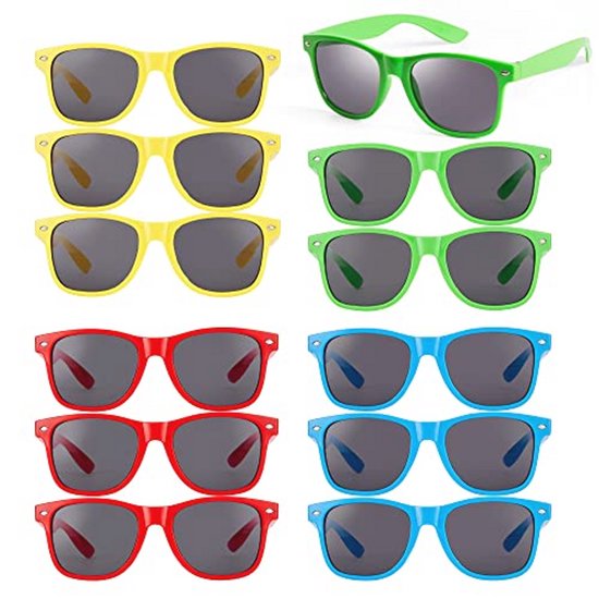 12 Neon Zonnebrillen voor Kinderen en Volwassenen - UV Bescherming - Perfect voor Feesten en Verjaardagen