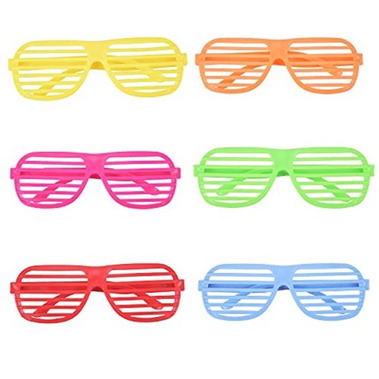 12 STKS 80's Party Slotted Zonnebril in Neon Kleur voor Feestdecoratie van Merkloos