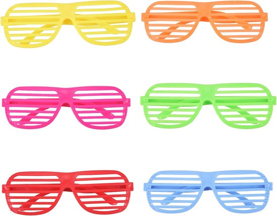 12 STKS 80's Party Slotted Zonnebril in Neon Kleur voor Feestdecoratie