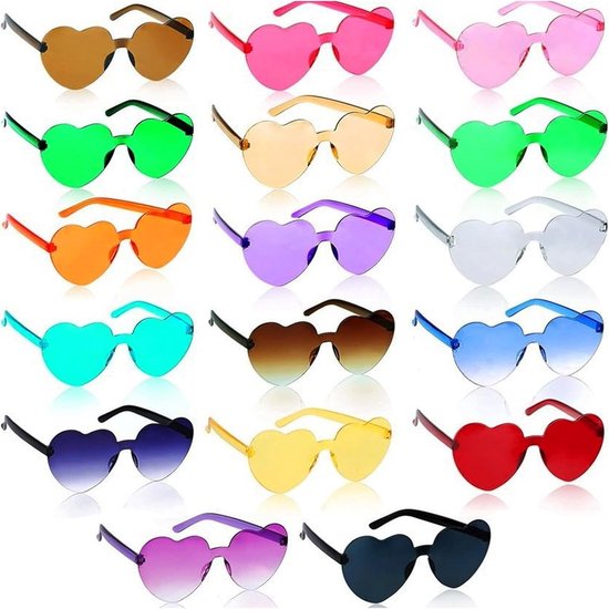 17x Hartvormige Zonnebrillen Randloos - Transparant Gekleurde Feestbril Cadeau voor Carnaval & Foto's van Merkloos