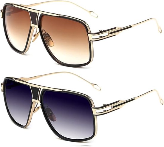 2-delige zonnebrilset - Montuurbreedte 147 mm - Lensbreedte 59 mm - Montuurhoogte 55 mm - Neusbrug 24 mm - Veerlengte 124 mm - Unisex - Retro metalen zonnebril - Verkrijgbaar in 2 kleuren van ADAMARIS.