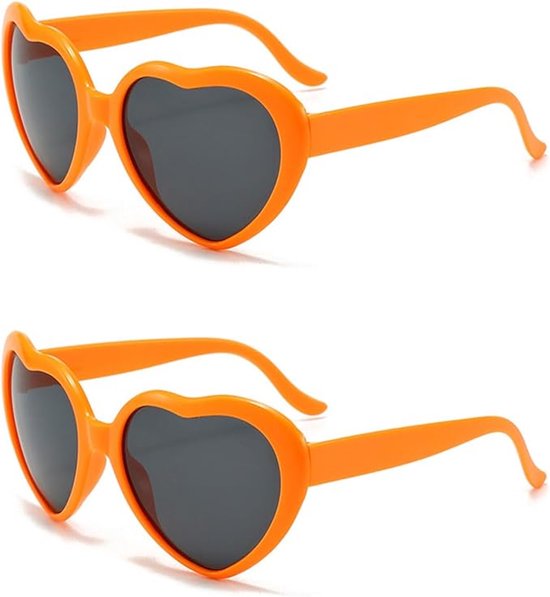 2× koningsdag bril - Unisex Oranje Zonnebril - koningsdag - koningsdag accessoires - oranje bril - Festival Bril - hartvormige zonnebrill - Oranje Glazen - Nederlands Elftal - WK 2026 - Oranje van Merkloos