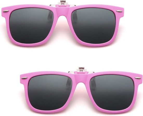 2 Paar Gekleurde Clip-On Universele Kinderzonnebrillen met UV-Bescherming van Merkloos