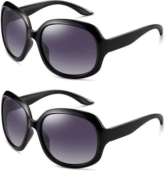 2 Paar Vrouwen Zonnebril Zwart, UV400 Bescherming Retro Oversized Zonnebril voor Vrouwen, Outdoor Grote Frame Anti-Glare Dames Bril voor Rijden Vissen Golf