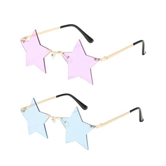 2 Pairs Five-Pointed Star Frameless Sunglasses for Parties van Merkloos