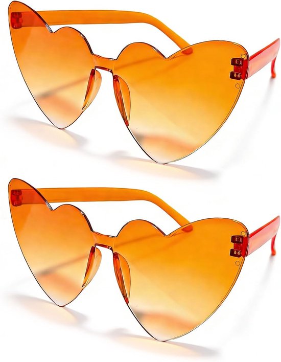 2 Stuk Hartvorm Zonnebril herzbrille oranje, herzbrille, zonnebril oranje, Brille Mode Hart Übergroße Mode Zonnebril Bril voor Dames(Gradient)