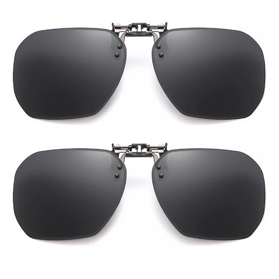 2 Stuks Gepolariseerde Randloze Clip‑op Zonnebril - Rond Flip‑up Model - Anti‑verblinding UV‑bescherming - Unisex - Geschikt voor Rijden en Buitenactiviteiten