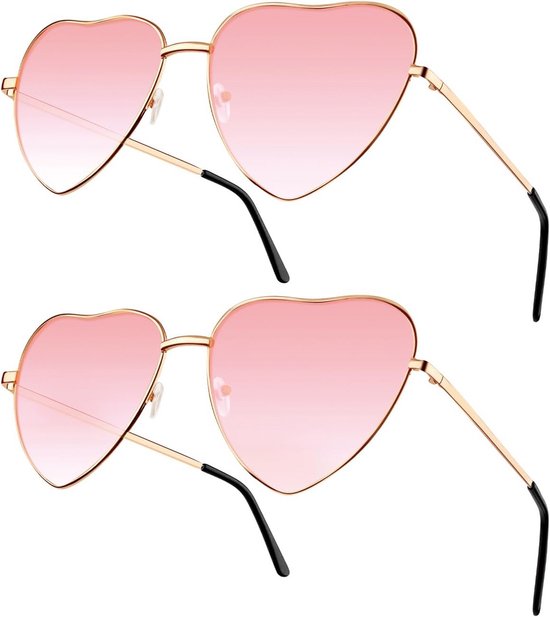 2 Stuks Hartvormige Zonnebril - Hippie Glamour Stijl voor Dames en Heren - UV400 Bescherming