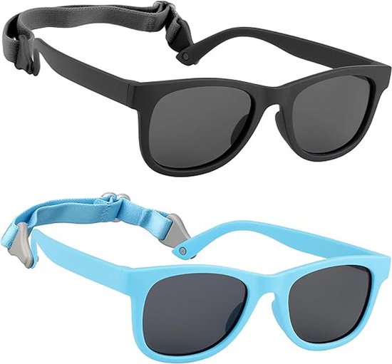 2 stuks - Kinderen gepolariseerde zonnebril - met verstelbare hanging touw anti-gooi hanging touw - Baby buiten zonnebrand UV zonnebril - jongens meisjes strand zonnebril spelen - zwart + lichtblauw
