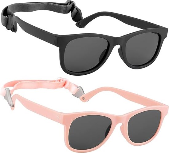2 stuks - Kinderen gepolariseerde zonnebril - met verstelbare hanging touw anti-gooi hanging touw - baby buiten zonnebrill UV zonnebril - jongens meisjes strand zonnebril - zwart + poeder