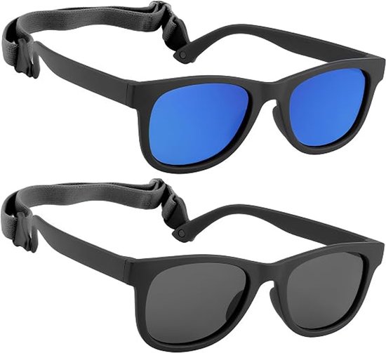 2 stuks - Kinderen gepolariseerde zonnebril - met verstelbare hangkabel anti-werp hangkabel - Baby buiten zonnebrill UV zonnebril - jongens meisjes strand zonnebril spelen - zwart frame grijs + zwart frame blauw
