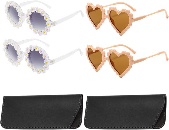 2 Stuks Meisjes Zonnebril En 2 Stuks Glazen Tas, Uv-Bescherming, Bloemen En Roze Liefde Ornament, Zomer Outdoor Accessoires, Geschikt Voor Stranden, Reizen En Feesten.