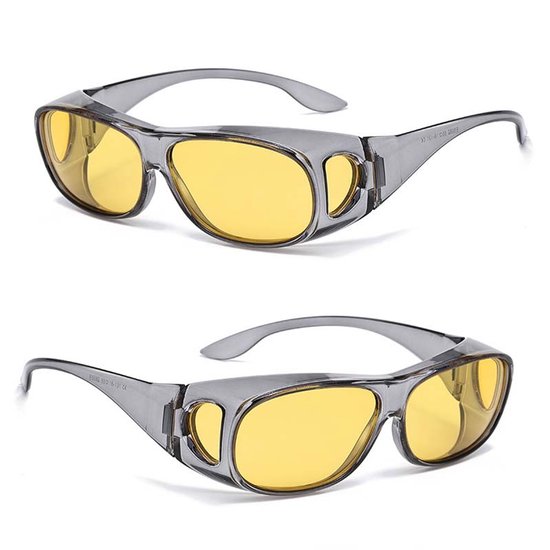 2 Stuks Nachtbril Voor Autorijden - Anti-verblindende En Gepolariseerde Glazen - Omhullende Uniseks Bril (Grijs) van Night View Glasses