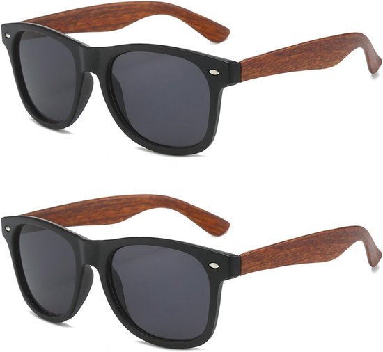 2 Stuks Retro Gepolariseerde Zonnebril Houten Patroon Vintage Shades Zonnebril voor Mannen & Vrouwen, 80's Retor Rijden Eyewear Vissen Golf
