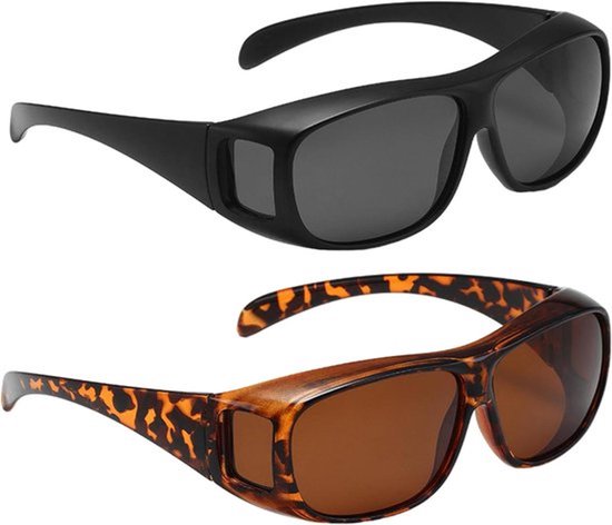 2 stuks wikkelbare zonnebril voor heren en dames - modieuze zonnebril voor buitensport met anti-verblinding UV400-bescherming - geschikt voor over glazen zonneschermen van Merkloos