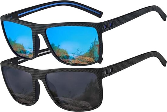 2 stuks Zonnebril - Sunglasses - Gepolariseerd - Fietsbrillen - Sportbrillen - Festival bril - Rave bril - Pilotenbril - Zomertrend - Heren & Dames - Zwart van Merkloos