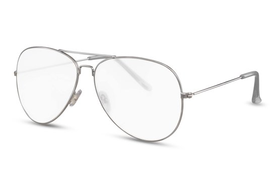 2128 Transparant Lens Piloten Zonnebril | Aviator Zonnebril | Retro & Classic Bril | Festival , Rave Bril | Carnavalsbril | Zonnebril Dames & Heren | Bril zonder sterkte | Zilver koper montuur | Trendy Party & Outdoor Bril + brillen sleeve & doek van Merkloos