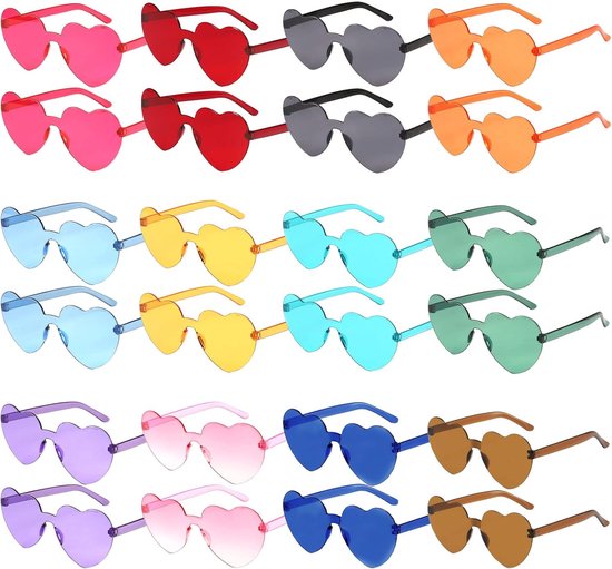 24 Paar Hartvormige Feestbrillen, 12 Kleuren, Party Accessoires | Lichtgewicht, comfortabel, stevig, geschikt voor groepsfeesten, selfies, fotobooths, verkleedpartijen en festivals