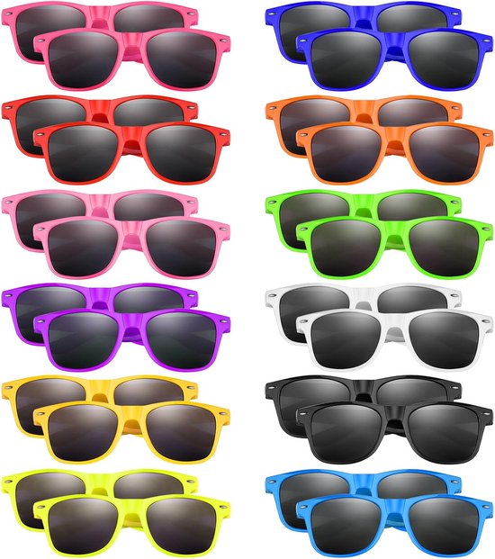 24 Pack Kids Zonnebril Neon Jongens en Meisjes Bril Kids Party Favors Bulk Bag Vulstoffen Gift voor Strand, Zwembad Verjaardagsfeest/Jongens en Meisjes Verjaardagsfeestartikelen (12 Kleuren)