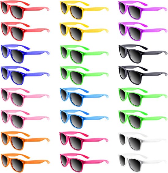24-pack Kinderen Zonnebrillen Bulk Neon Kleuren voor Feestjes en Strandactiviteiten