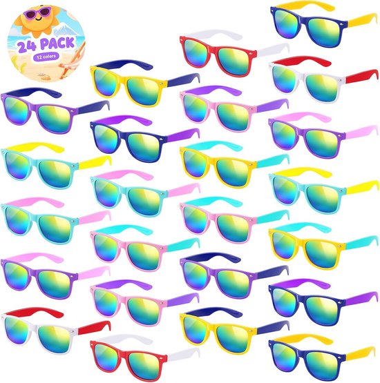 24 Stuks Kinderzonnebrillen in Neon - Feestartikelen en Cadeaus voor Kinderen