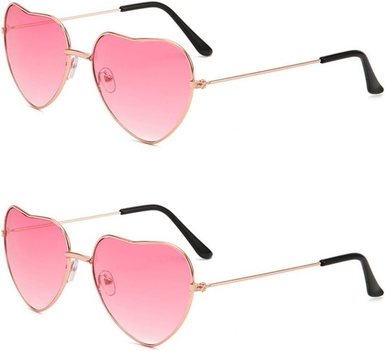 2x Hartvormige Zonnebrillen Set - Roze Hippie Brillen voor Feest, Carnaval en Festivals van Merkloos