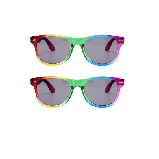 2x Regenboog zonnebrillen retro voor volwassenen - Regenboog zonnebrillen dames/heren van Belairy