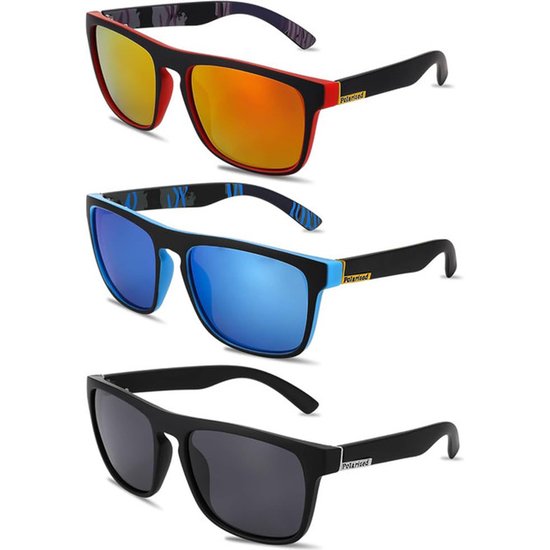 3-delige retro zonnebril - zonnebril - zonnebril heren - zonnebril dames - zonnebril heren gepolariseerd - Unisex zonnebril - Outdoor zonnebril - UV400 - Zwart/Blauw/Rood - PC/TAC van Merkloos