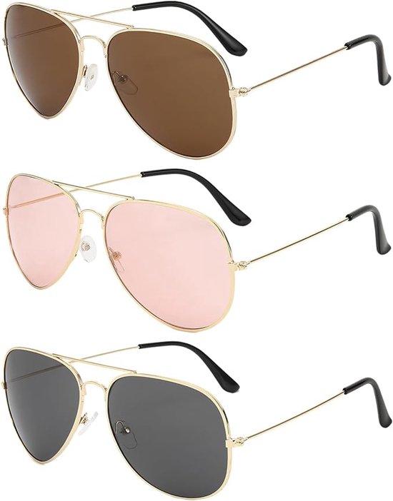 3-delige zonnebril met kleurverloop - Modieuze brillen - Zonnebril - zonnebril heren - zonnebril dames - Brillen - Unisex - PC - Roze/Bruin/Zwart van Merkloos
