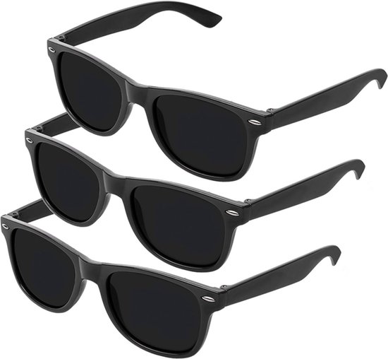 3-delige zonnebrillenset - zonnebril heren - zonnebril dames - Zwarte zonnebril met studs - UV400 - zwarte - PC