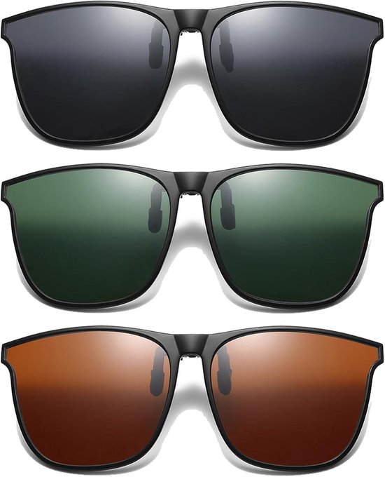 3 paar gepolariseerde clip-on zonnebril, stijlvolle en functionele clip-on zonnebril voor heren en dames, gepolariseerde flip-up zonnebril, over voorgeschreven bril, perfect voor