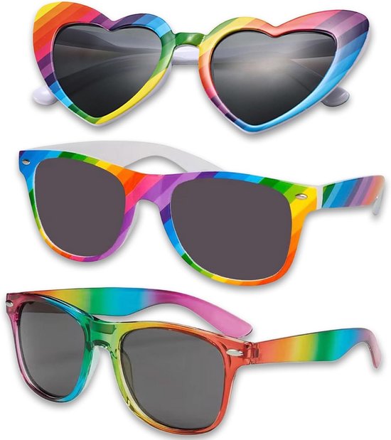 3-Pack Kleurrijke Regenboog Zonnebrillen voor Pride Feest en Carnaval