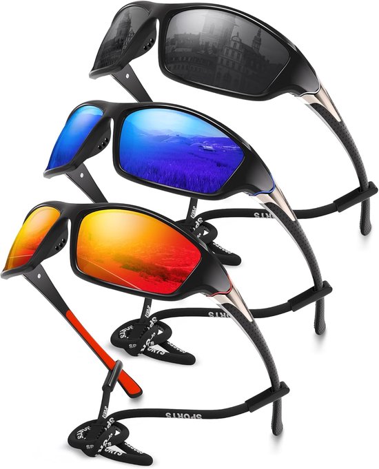 3-pack of men's polarized sports sunglasses, men's sunglasses with UV400 protection, perfect for cycling, fishing, and driving. van Merkloos