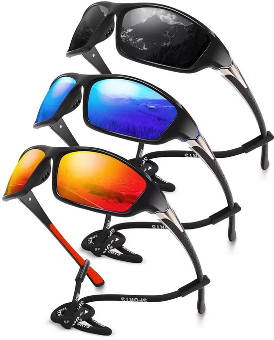 3-pack van heren gepolariseerde sportzonnebrillen, zonnebrillen voor heren met UV400-bescherming, ideaal voor fietsen, vissen en autorijden.