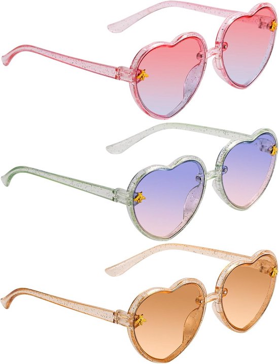 3 Stuks Hartvormige Kinderzonnebril met Bijendecoratie - Stijlvolle UV-bescherming voor Meisjes en Jongens (3-10 jaar) van Merkloos