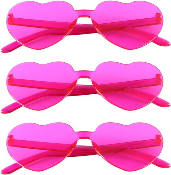 3 stuks hippie hartvormige brillen, montuurloze hartvormige glazen, transparante snoepkleurige zonnebrillen