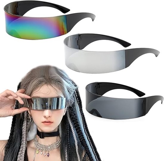3 stuks - Zonnebril - Fiets - Zonnebrillen - Festival bril - Rave bril - Glasses - Sport - Festival bril - Rave - Geschikt voor heren en dames - zilver van Merkloos