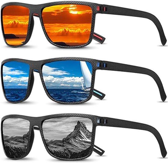 3 stuks zonnebrillen, gepolariseerde herenzonnebril met vintage klassieke elegante montuur, high-definition glazen, retro stijl met uv-bescherming, geschikt voor autorijden, fietsen en vissen