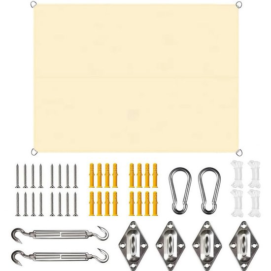 3 x 4 m, met bevestiging, rechthoekig zonnezeil met ogen, voor balkon, uv-bescherming, zonwering, luifel, scheurvast, weerbestendig, voor terras, tuin, zwembad