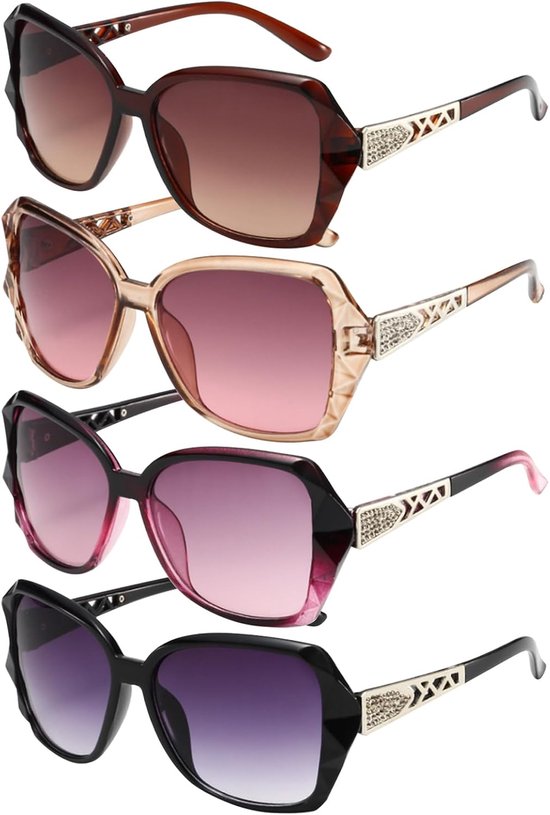 4 Stks Vrouwen Grote Vintage Mode Dames Zonnebril UV400 Oversized Gepolariseerde Zonnebril