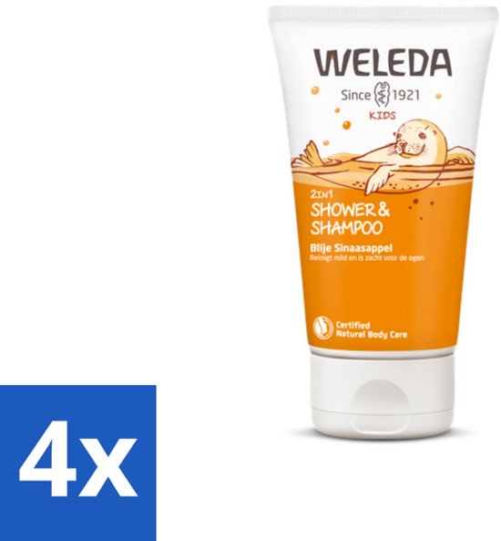 4 x WELEDA - 2-in-1 Shampoo & Body Wash - Kids - Blije Sinaasappel - 150 ml - Kinder Shampoo - Baby Shampoo - Biologische Shampoo - Natuurlijke Shampoo - 2 In 1 Shampoo van WELEDA